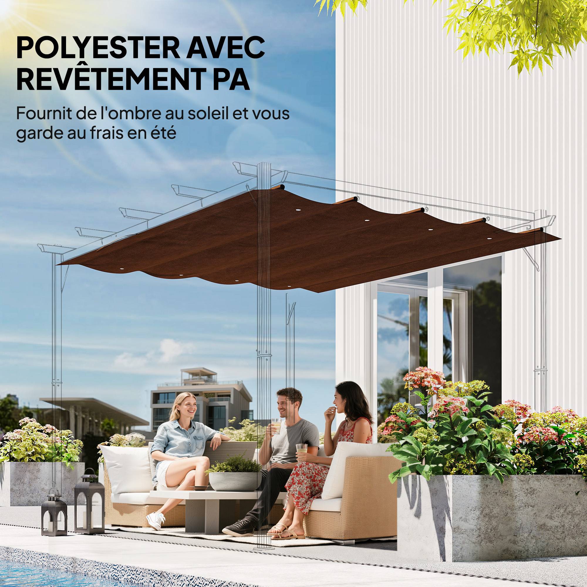 Toile de toit de rechange pour pergola toile de remplacement protection solaire Anti-UV pour pergola de 3 x 2 m café - Image 7