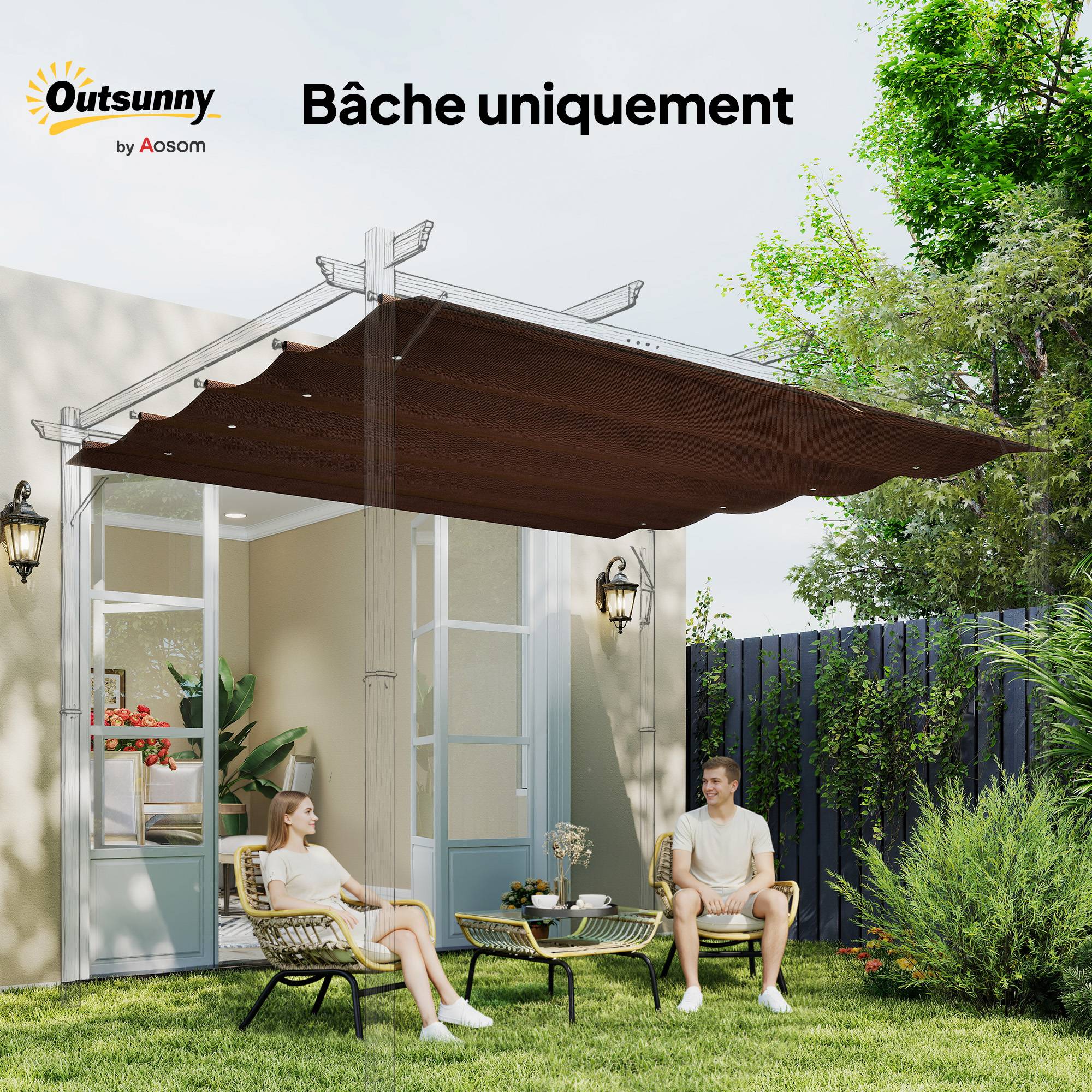 Toile de toit de rechange pour pergola toile de remplacement protection solaire Anti-UV pour pergola de 3 x 2 m café - Image 9