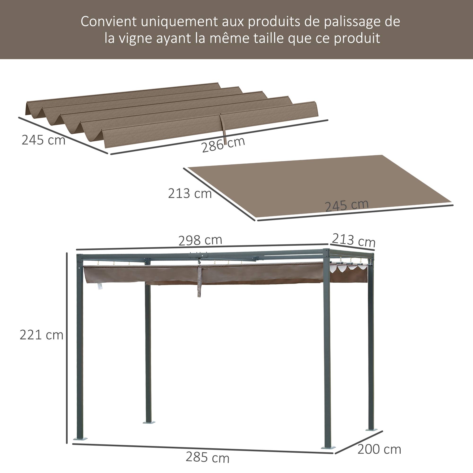 Toile de toit de rechange pour pergola toile de remplacement protection solaire Anti-UV pour pergola de 3 x 2 m café - Image 5