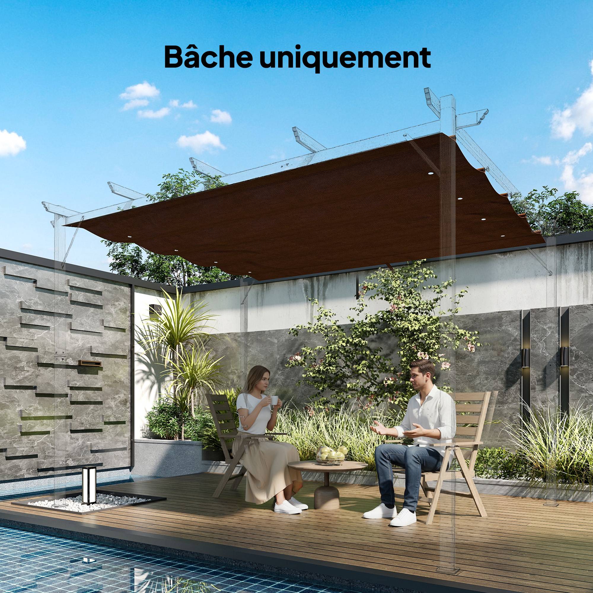 Toile de toit de rechange pour pergola toile de remplacement protection solaire Anti-UV pour pergola de 3 x 2 m café - Image 4