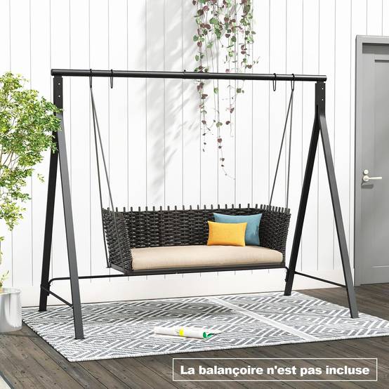 COSTWAY Cadre de Balançoire en Métal avec 5 Anneaux de Suspension, Support de Balancelle en Forme de A avec Patins Antidérapants, 210 x 115 x 175 cm - Image 1