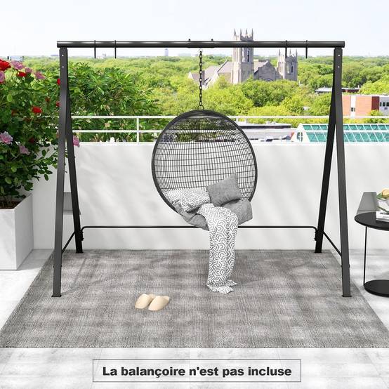 COSTWAY Cadre de Balançoire en Métal avec 5 Anneaux de Suspension, Support de Balancelle en Forme de A avec Patins Antidérapants, 210 x 115 x 175 cm - Image 3