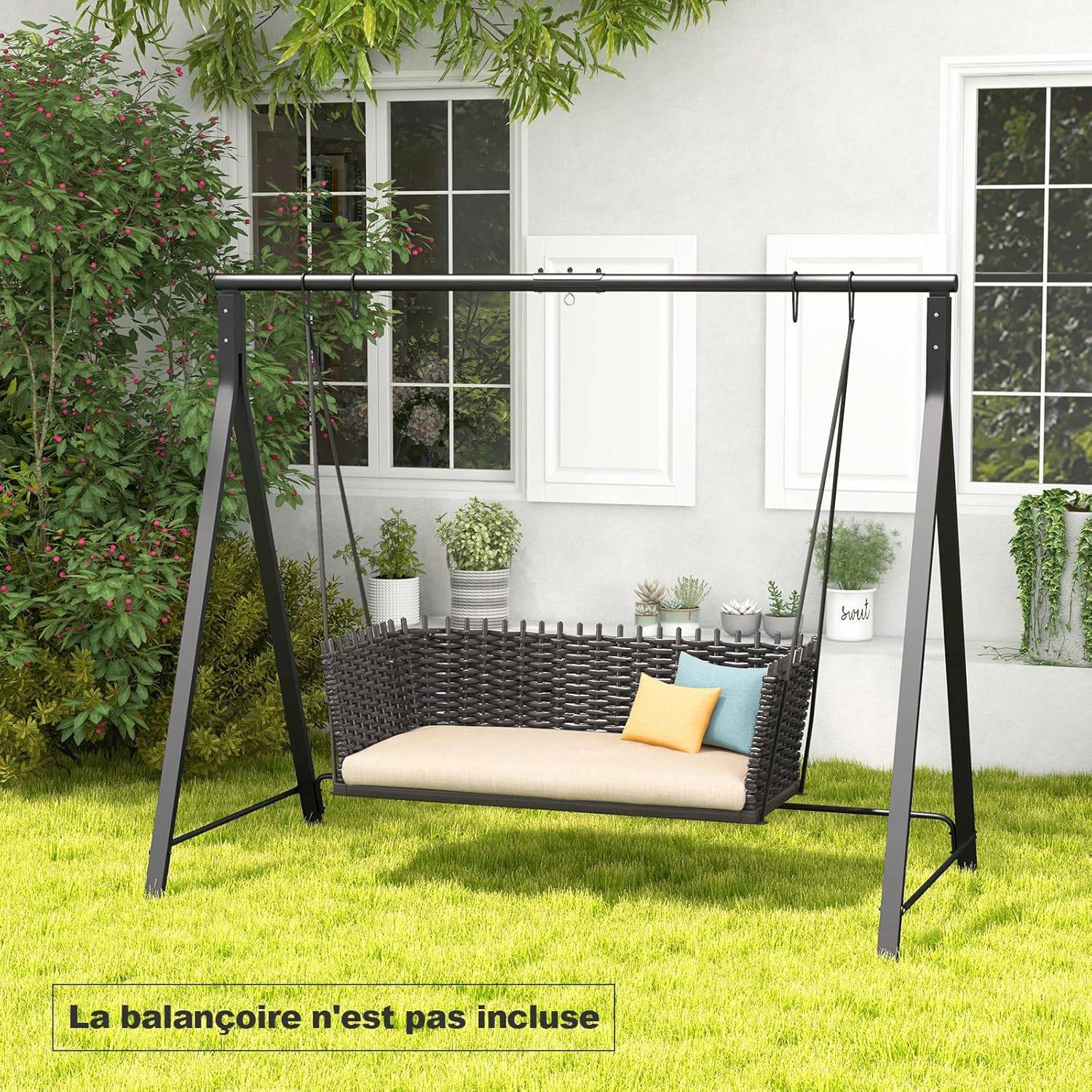 COSTWAY Cadre de Balançoire en Métal avec 5 Anneaux de Suspension, Support de Balancelle en Forme de A avec Patins Antidérapants, 210 x 115 x 175 cm - Image 2