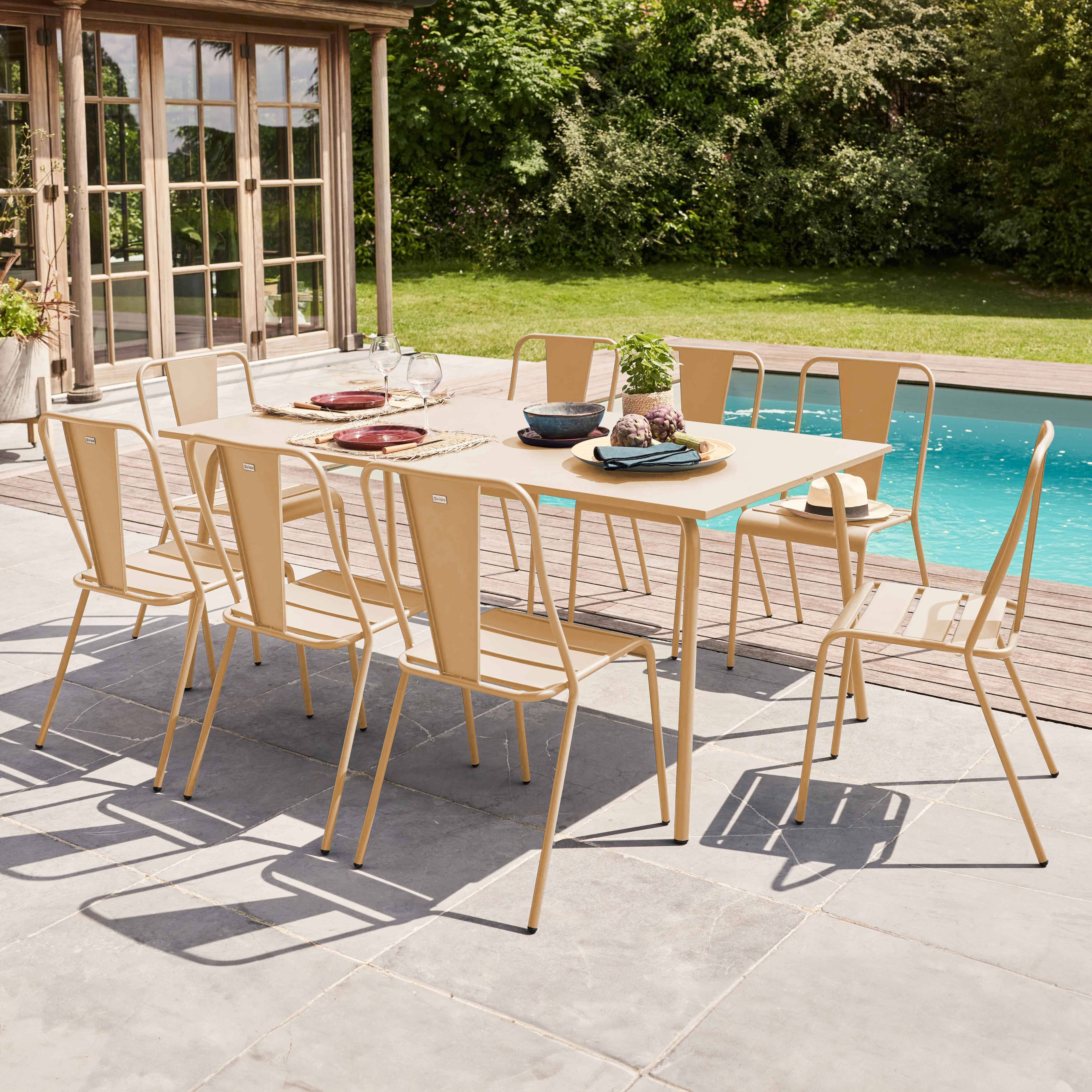 Oviala - Ensemble table de jardin et 8 chaises bistrot en acier ivoire Palavas - Oviala - Image 2
