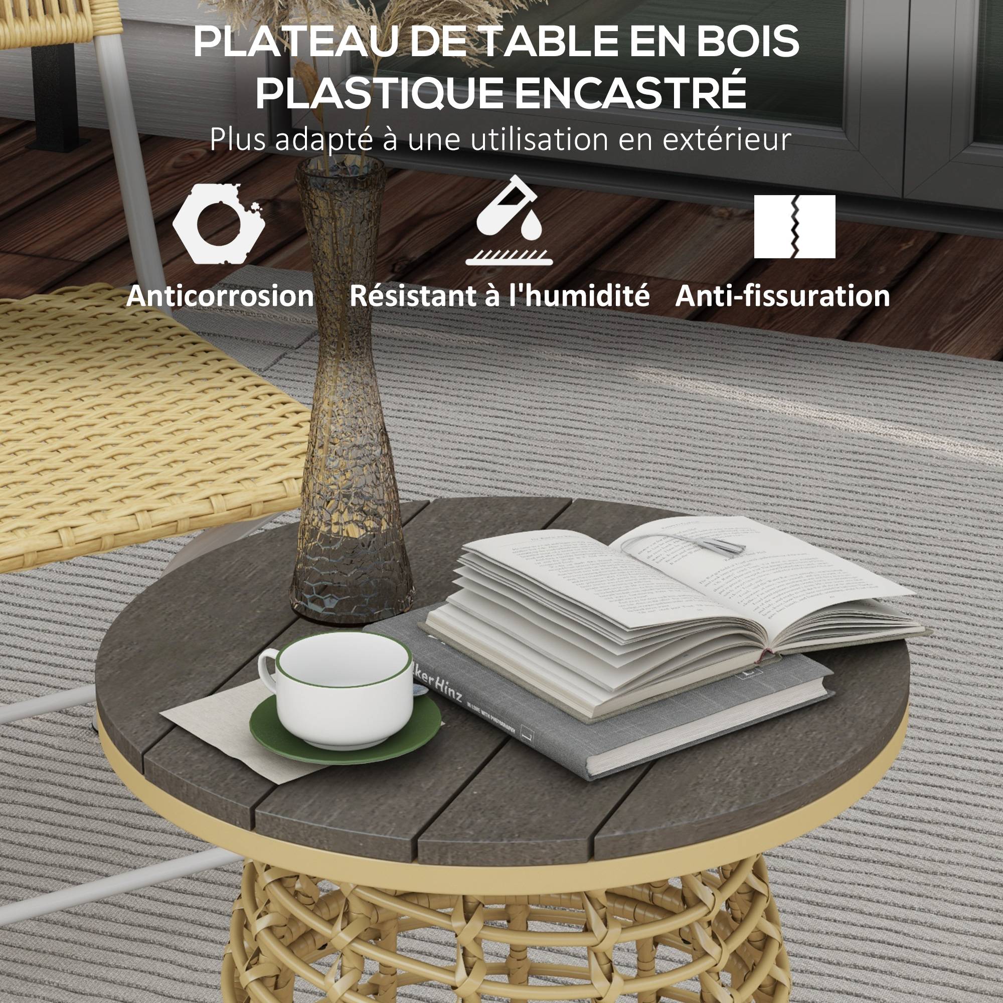 PANGIVO - Table basse de jardin résine tressée et métal naturel 45 x 45 x 50 cm - PANGIVO - Image 7