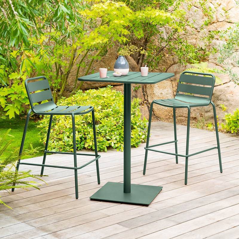 Hesperide - Chaise de bar empilable "Phuket" vert olive en acier traité époxy Hespéride - Image 2