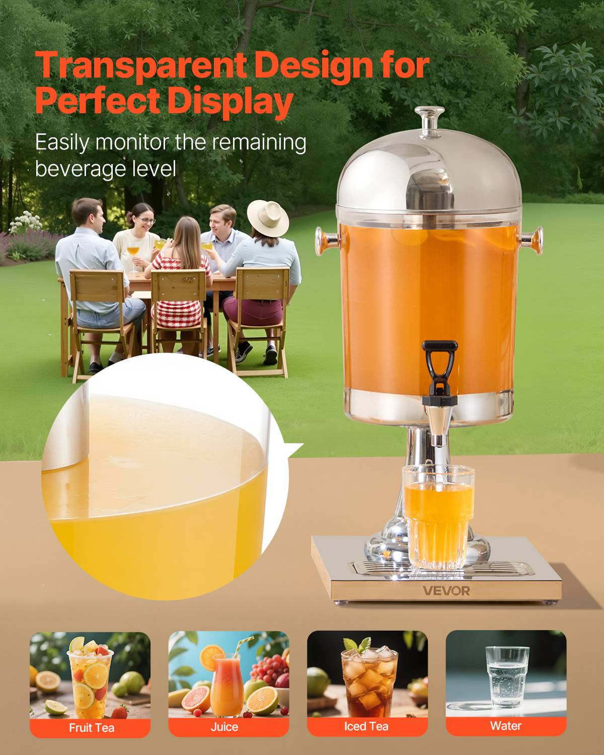 Vevor - VEVOR Distributeur 8 L, acier inox, avec plateau. - Image 4