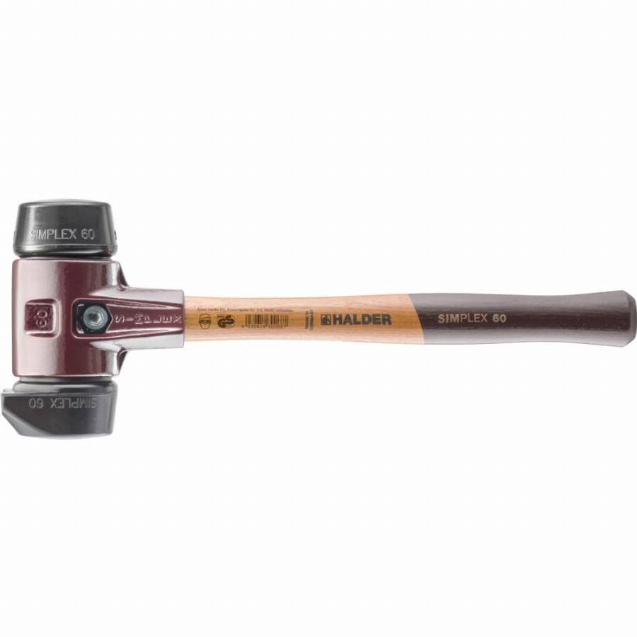 Maillet HALDER SIMPLEX Caoutchouc chargé, avec pied intégré / avec boîtier en fonte malléable et manche en bois de haute qualité - D=60 mm - 3022.260