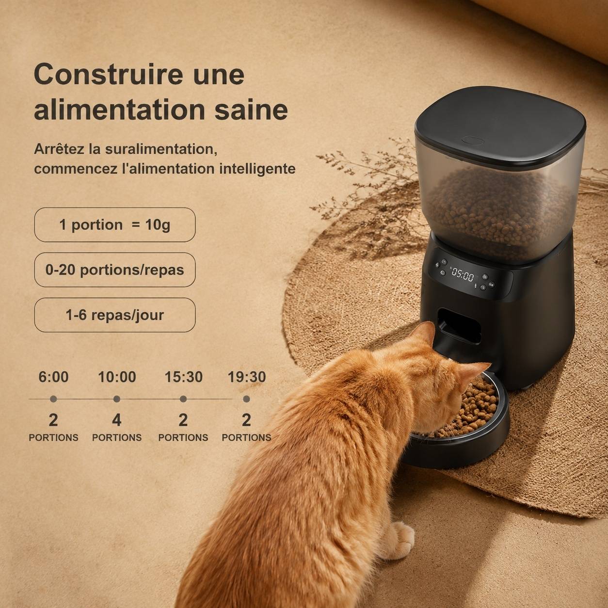 Distributeur Automatique Croquettes 4l + Fontaine Eau 2.5l Enregistrement Vocal Nettoyage Facile - Image 4