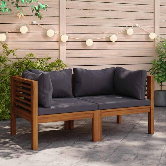 Canapés d'angle 2 pcs | Canapé D'extérieur | Sofa De Jardin avec coussins gris foncé Bois d'acacia Maison Chic - Image 2