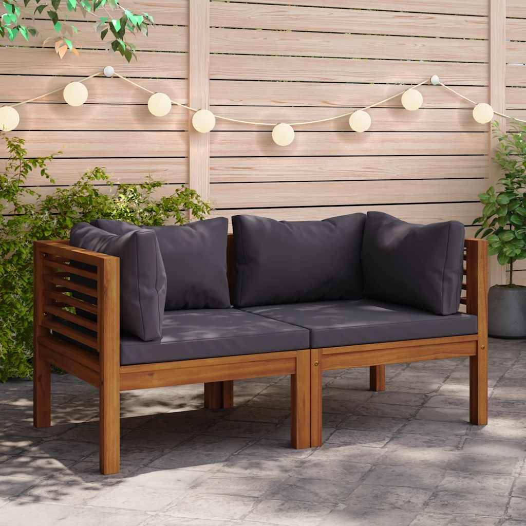 Canapés d'angle 2 pcs | Canapé D'extérieur | Sofa De Jardin avec coussins gris foncé Bois d'acacia Maison Chic - Image 2