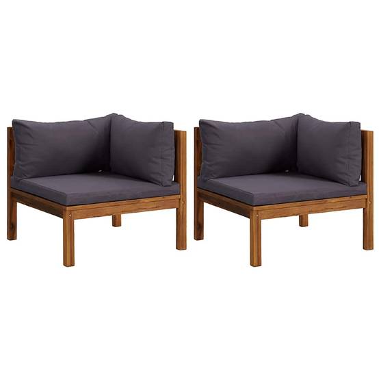 Canapés d'angle 2 pcs | Canapé D'extérieur | Sofa De Jardin avec coussins gris foncé Bois d'acacia Maison Chic - Image 1