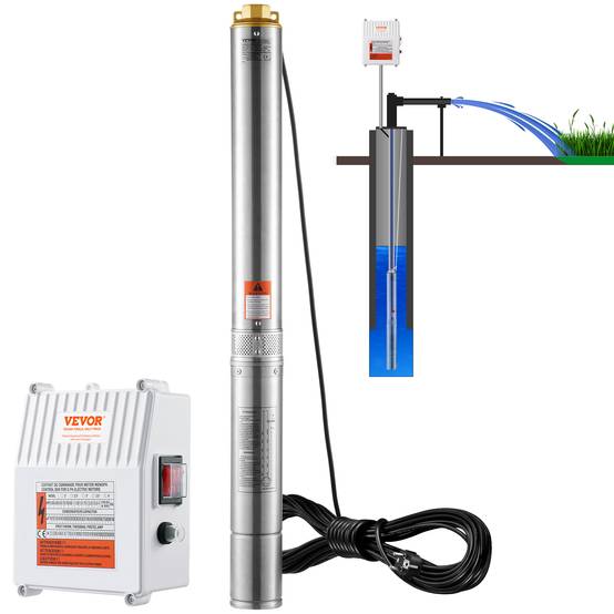 VEVOR Pompe immergée puits profond 1500W, inox, débit 9,8 m³/h, 108 m, cordon 19,4 m, IP68. - Image 1