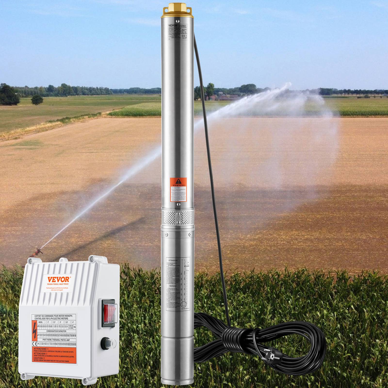VEVOR Pompe immergée puits profond 1500W, inox, débit 9,8 m³/h, 108 m, cordon 19,4 m, IP68. - Image 8