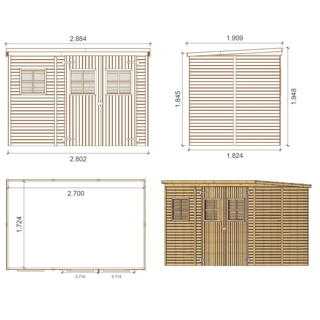 Altanka - Abri de jardin en bois 4.86 m2 - 2.7x1.8 m - Couleur: naturel - DOM421 - ALTANKA - Image 3