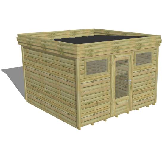 ABRI DE JARDIN bois autoclave 27mm - 3,44x3,44m / 12m2 - Bac acier - Plancher bois - Image 1