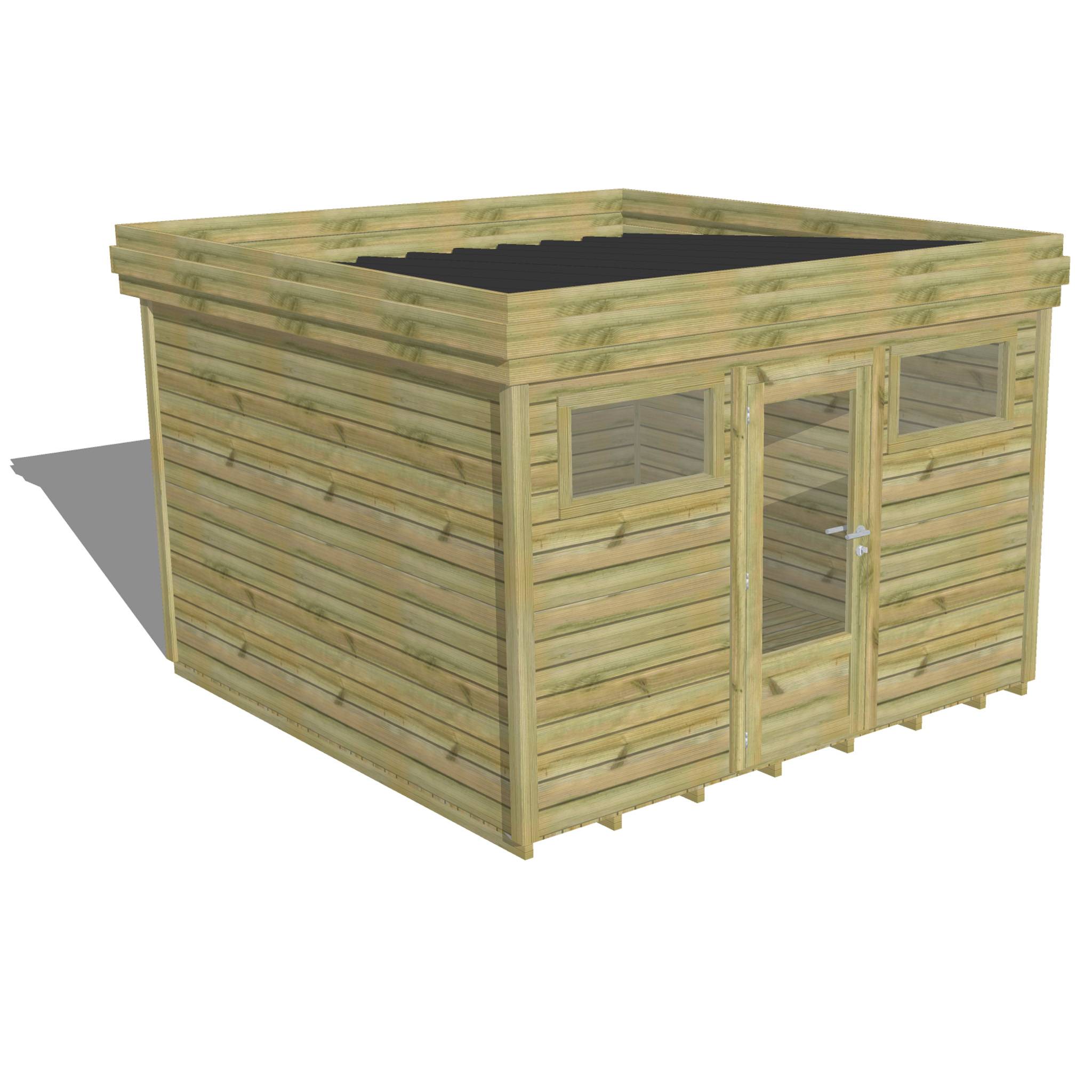 ABRI DE JARDIN bois  autoclave 27mm - 3,44x3,44m / 12m2 - Bac acier - Plancher bois - Image 1