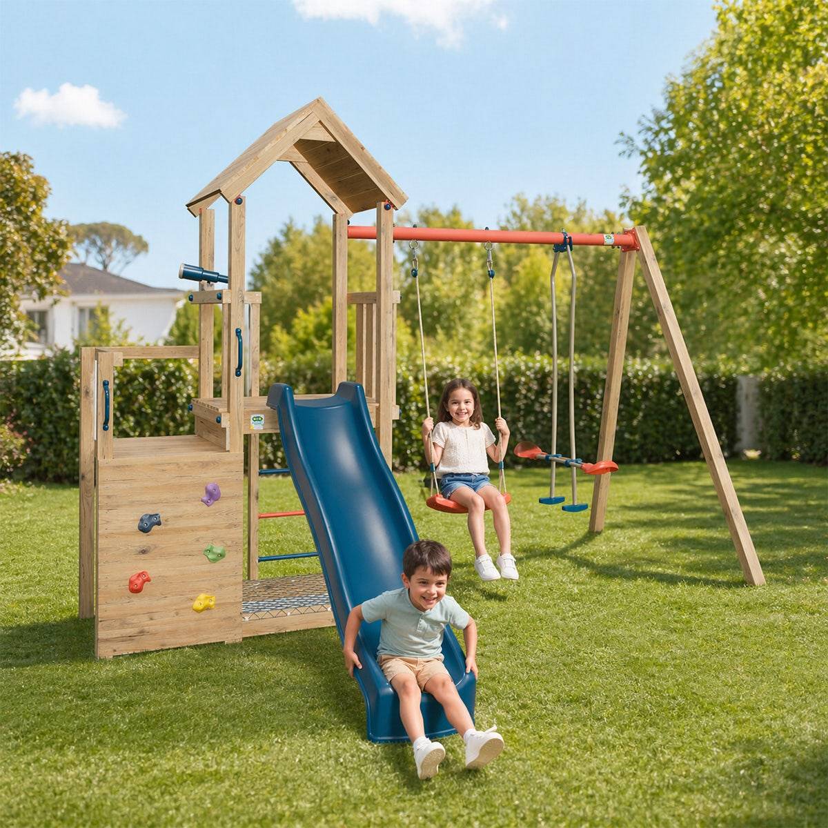 Aire de jeux Xchange Player bois poutre métal - Image 1