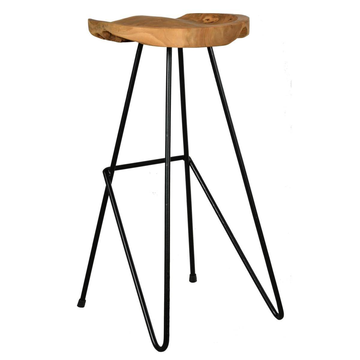 Aubry Gaspard - Tabouret de bar en teck et métal Elanga - Image 1
