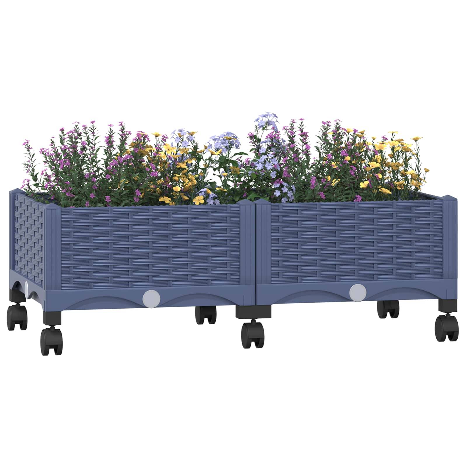 ComfortXL - Jardinière sur roues Polypropylène Terrasse Plantation florale 80x40x33 Gris bleu - ComfortXL Outdoor Living - Image 3