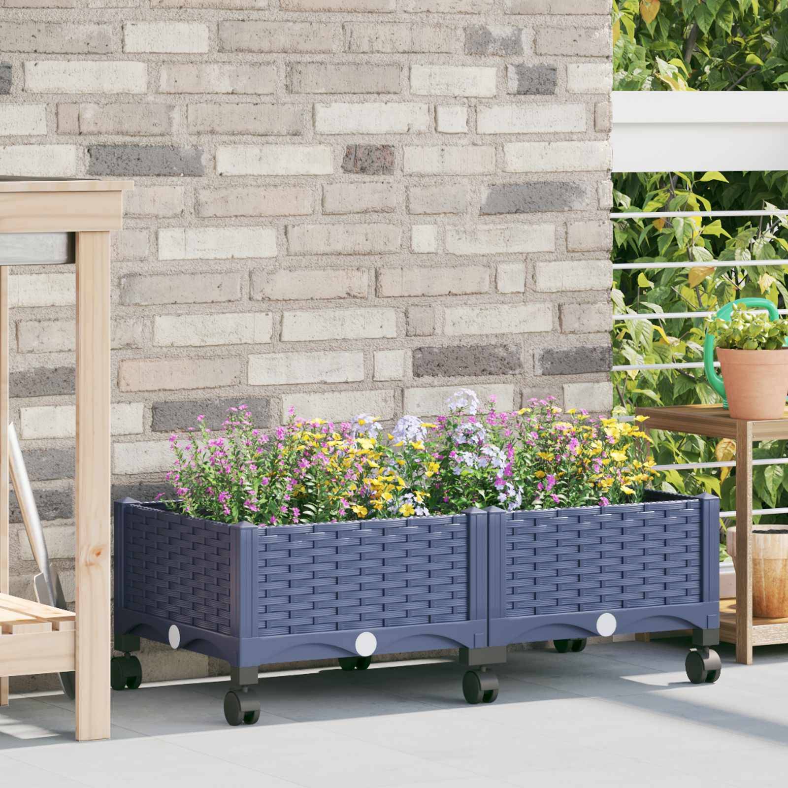 ComfortXL - Jardinière sur roues Polypropylène Terrasse Plantation florale 80x40x33 Gris bleu - ComfortXL Outdoor Living - Image 1