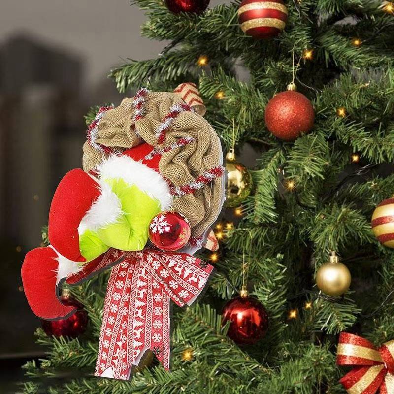Couronne de Noël, Comment le Grinch a volé la couronne de Noël en toile de jute Décoration de Noël Jambes en peluche collées au mur Cadeau super migno - Image 1