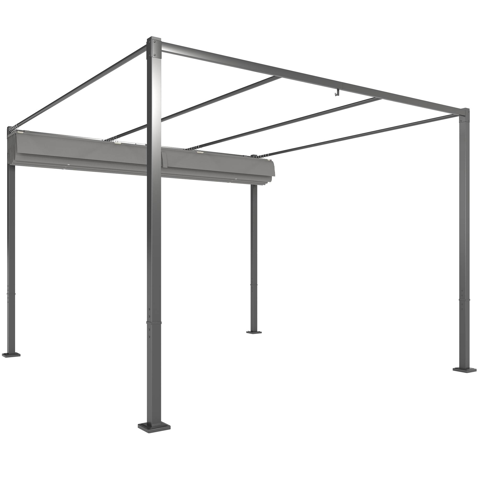 Pergola Adossée 3x3m en Métal Toit Rétractable Coulissant Protection UV Gris - ComfortXL Outdoor Living - Image 2