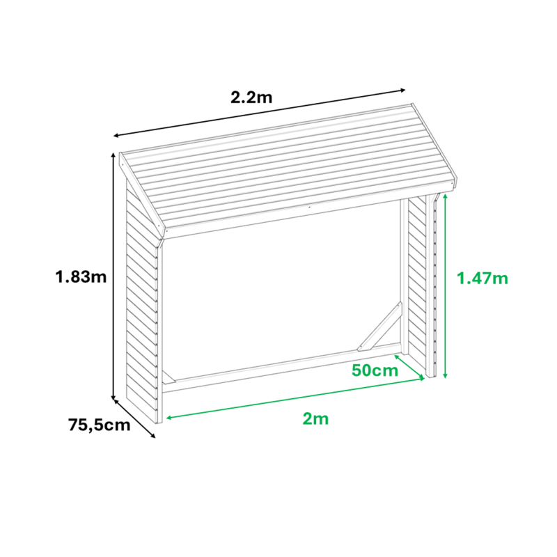 Abri Bûches - 1.58 M² - 2.20 X 0.69 X 1.83 M - 2 Stéres -habitat Et Jardin - Image 5