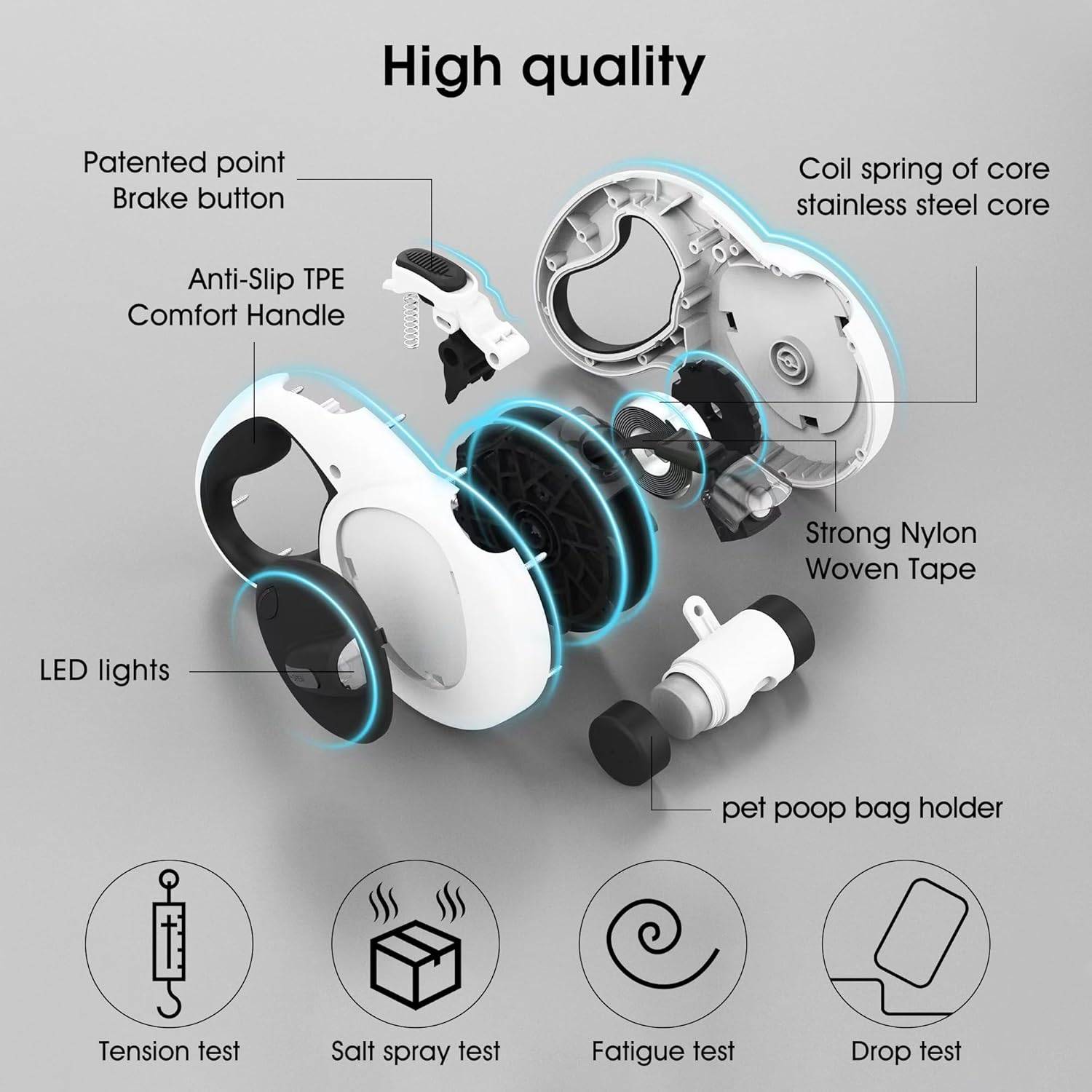 Laisse pour chienLaisse rétractable 4 en 1 avec lumière LED et support pour sac à déjections canines-Lytech - Image 2