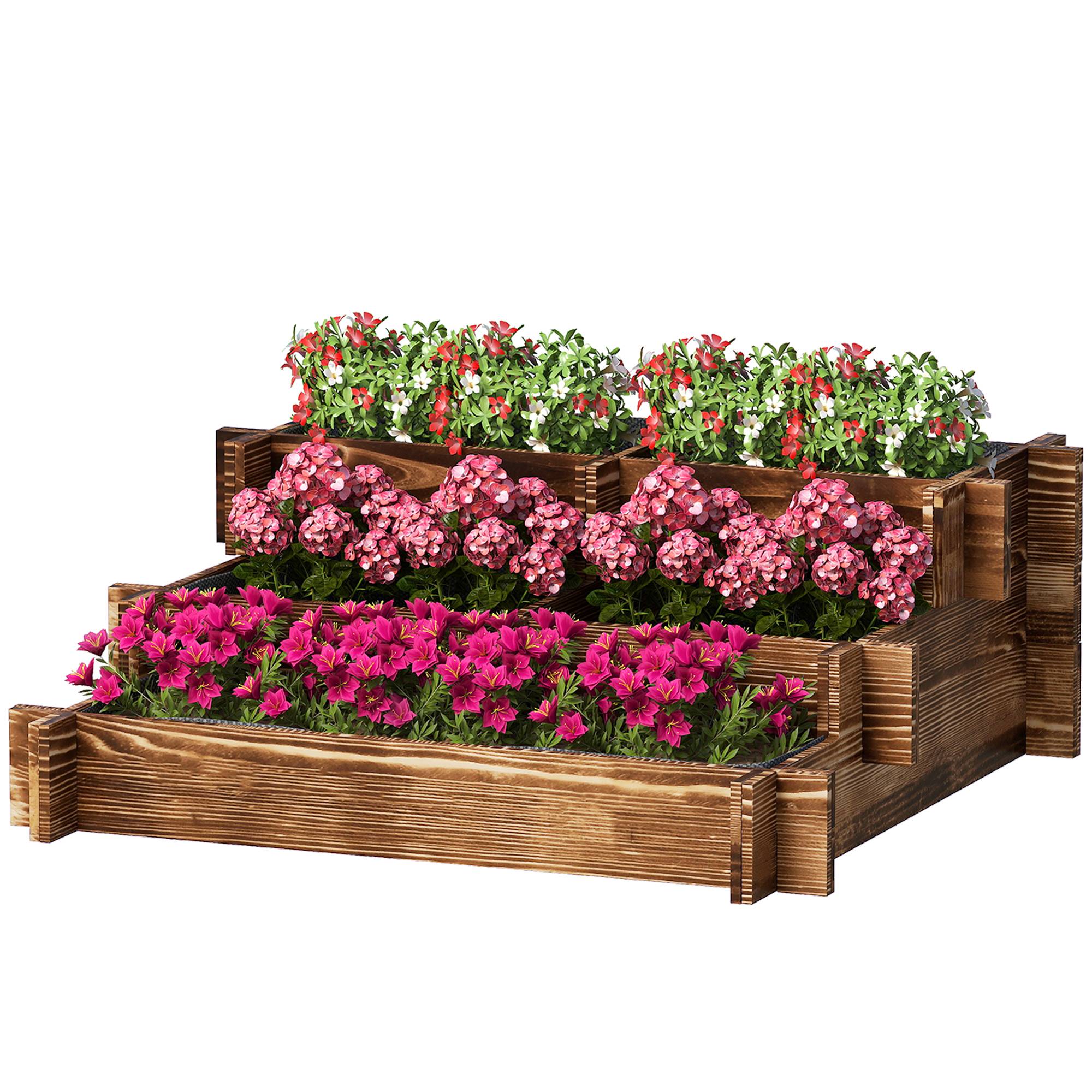 Jardinière à 3 niveaux avec échelle et toile non tissée pour la plantation de fleurs, 93 x 93 x 35 cm, carbonisée - Image 2