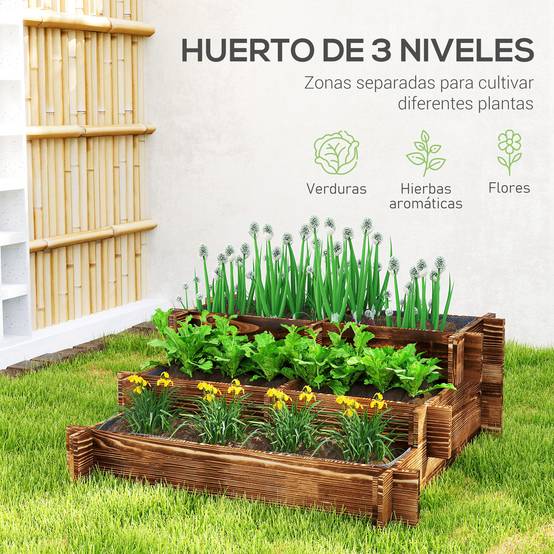 Jardinière à 3 niveaux avec échelle et toile non tissée pour la plantation de fleurs, 93 x 93 x 35 cm, carbonisée - Image 6