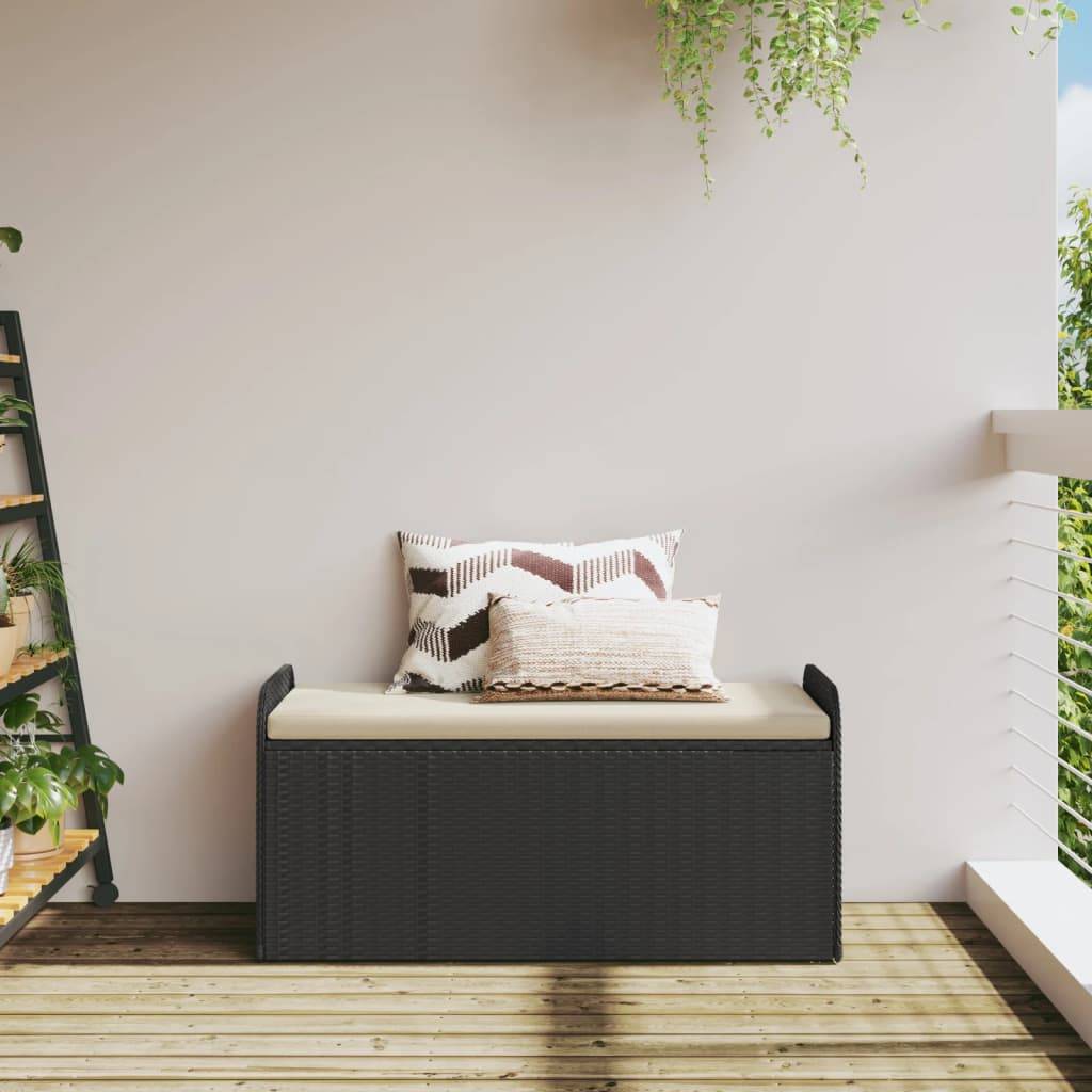 Banc Coffre Rangement Résine Tressée Sac Étanche Intégré Terrasse Noir 115cm – ComfortXL Outdoor Living - Image 3