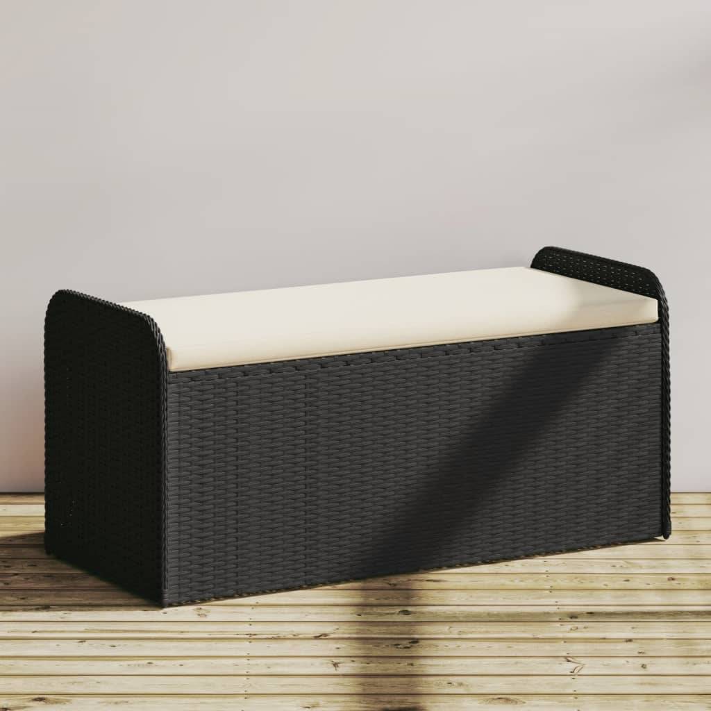 Banc Coffre Rangement Résine Tressée Sac Étanche Intégré Terrasse Noir 115cm – ComfortXL Outdoor Living - Image 1