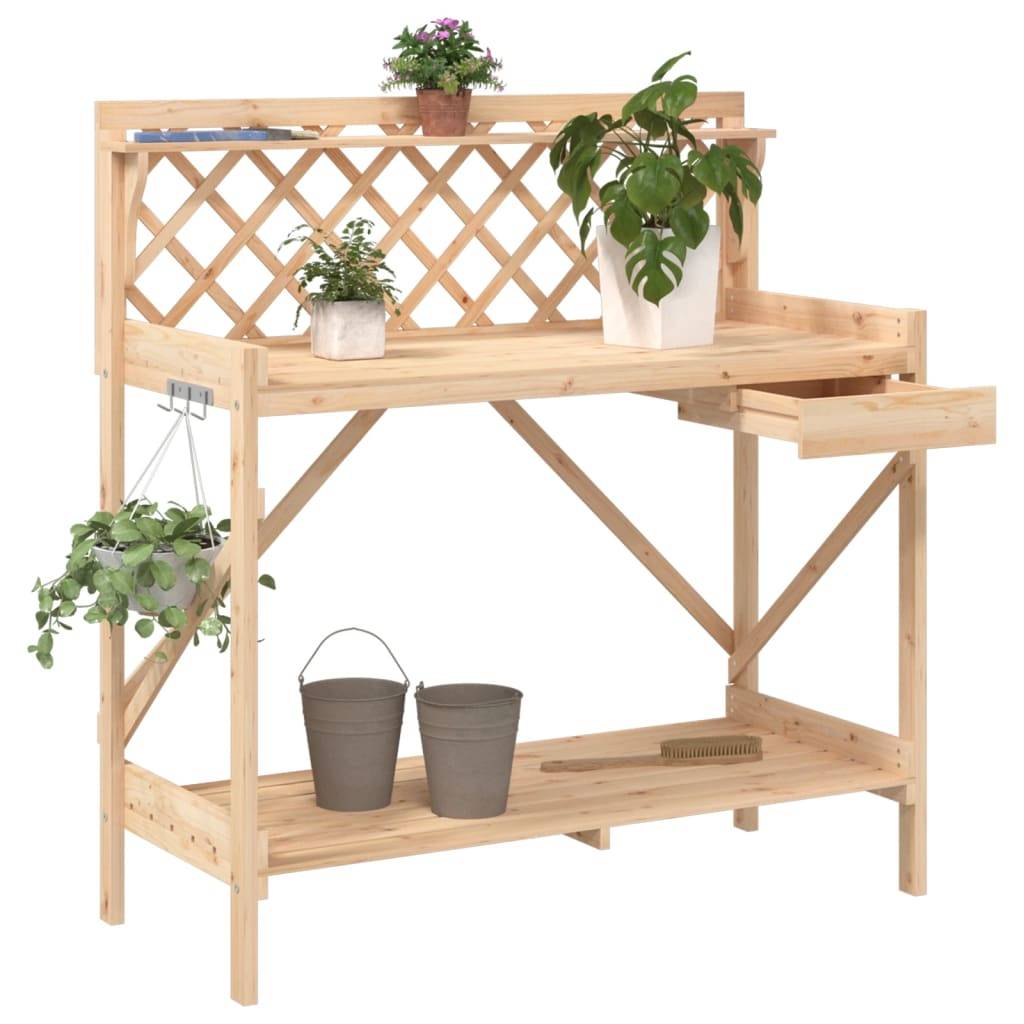 Banc de Rempotage Bois de Sapin avec Treillis Table de Jardinage avec Rangement et Tiroir Naturel – ComfortXL Outdoor Living - Image 1