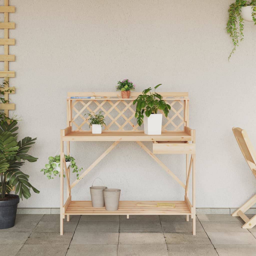 Banc de Rempotage Bois de Sapin avec Treillis Table de Jardinage avec Rangement et Tiroir Naturel – ComfortXL Outdoor Living - Image 4