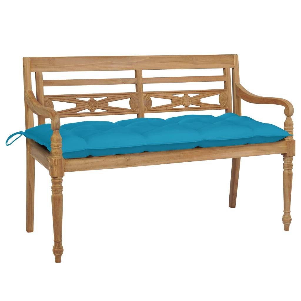 Helloshop26 - Banc de jardin meuble de patio d'extérieur terrasse avec coussin bleu clair 120 x 51,5 x 84 cm bois de teck massif - Image 1