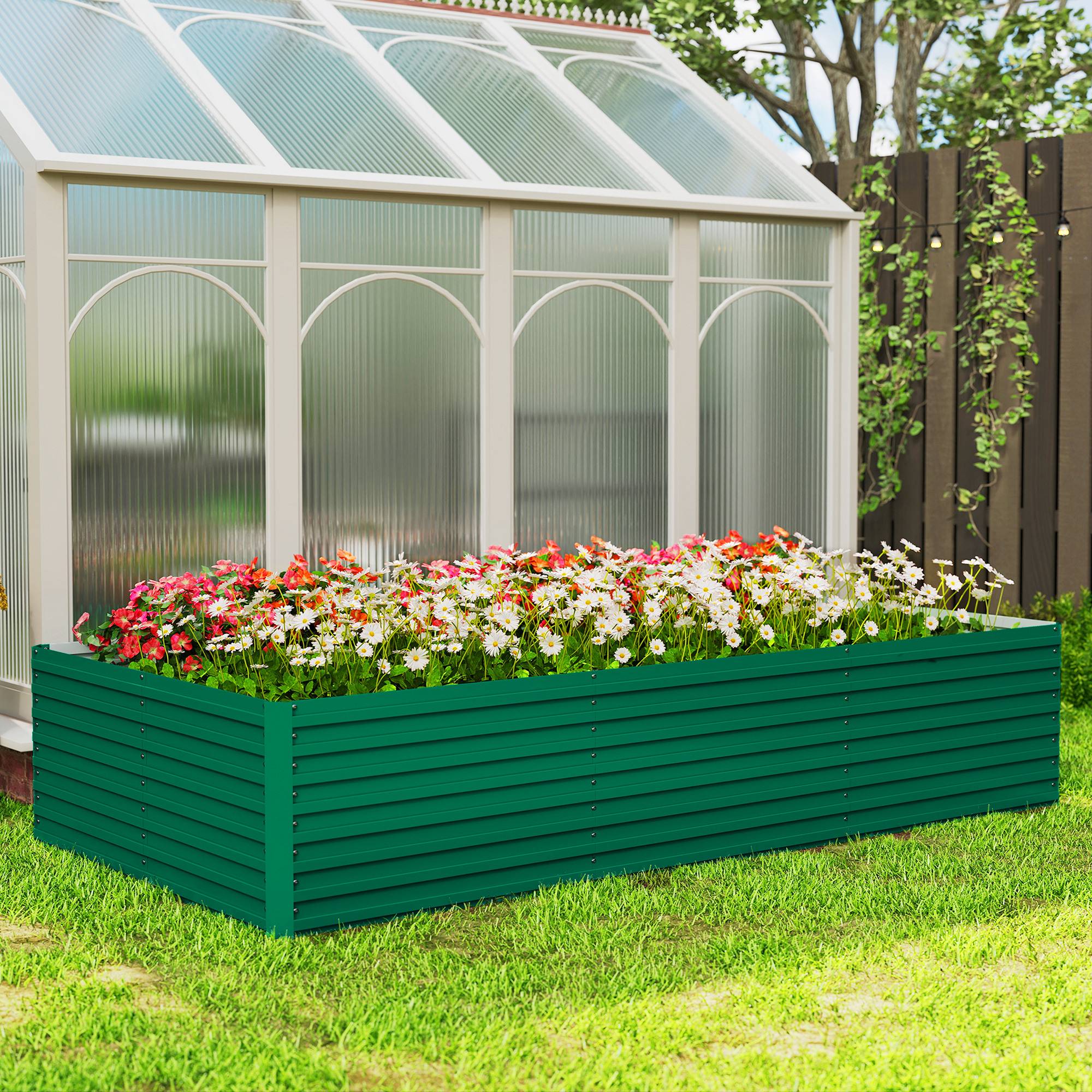 Jardinière rectangulaire surélevée acier galvanisé 240x120x60 cm à fond ouvert, potager grand format vert - Image 4