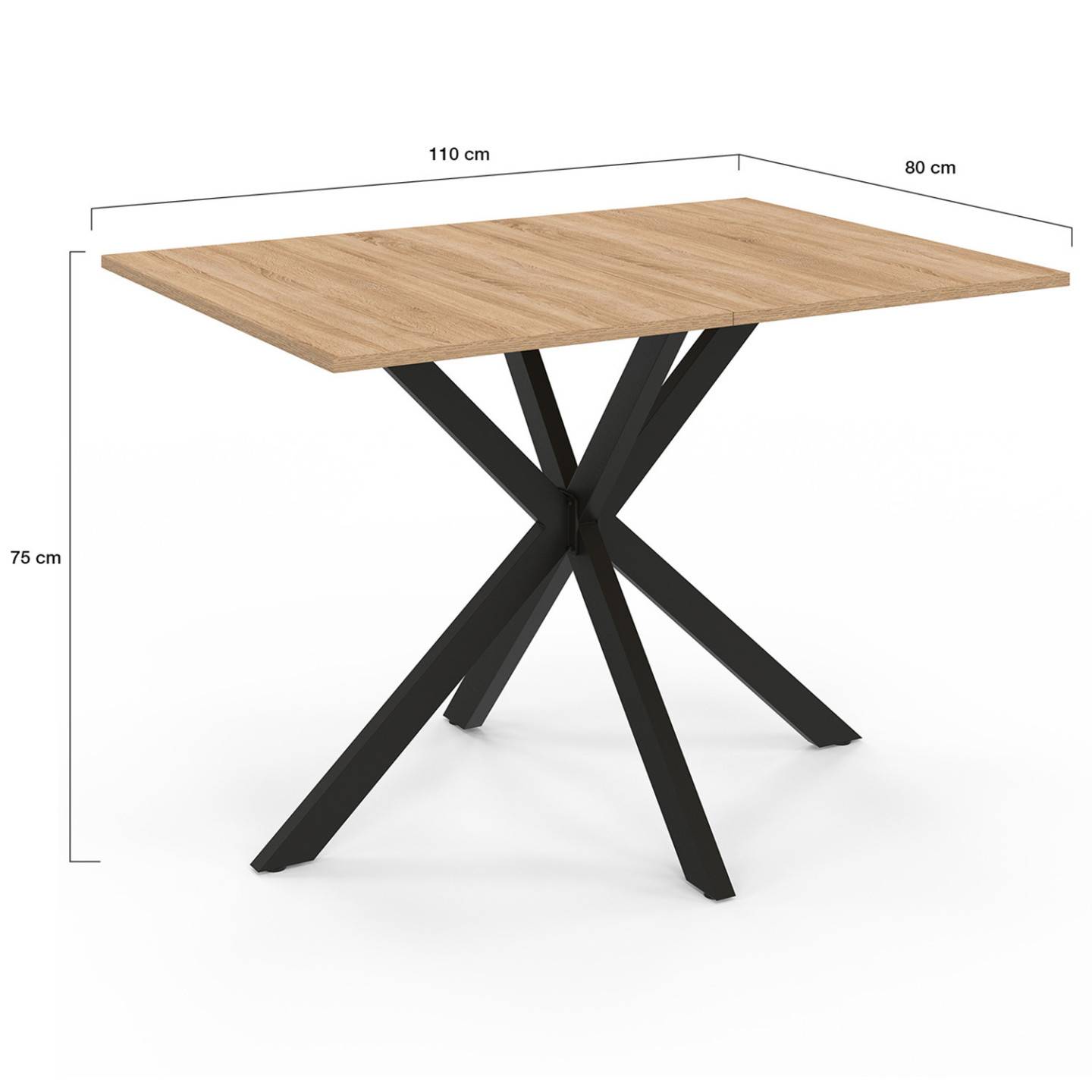 Table à manger rectangle ALIX 6 personnes pied araignée bois et noir 110 cm - Image 4