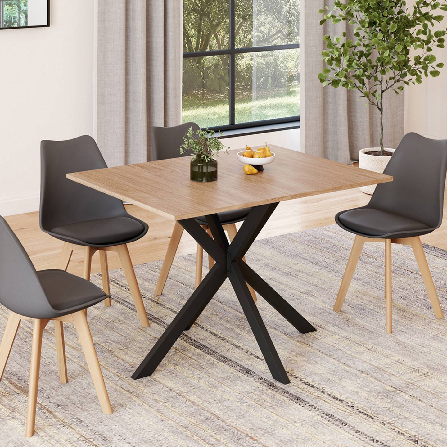Table à manger rectangle ALIX 6 personnes pied araignée bois et noir 110 cm - Image 1