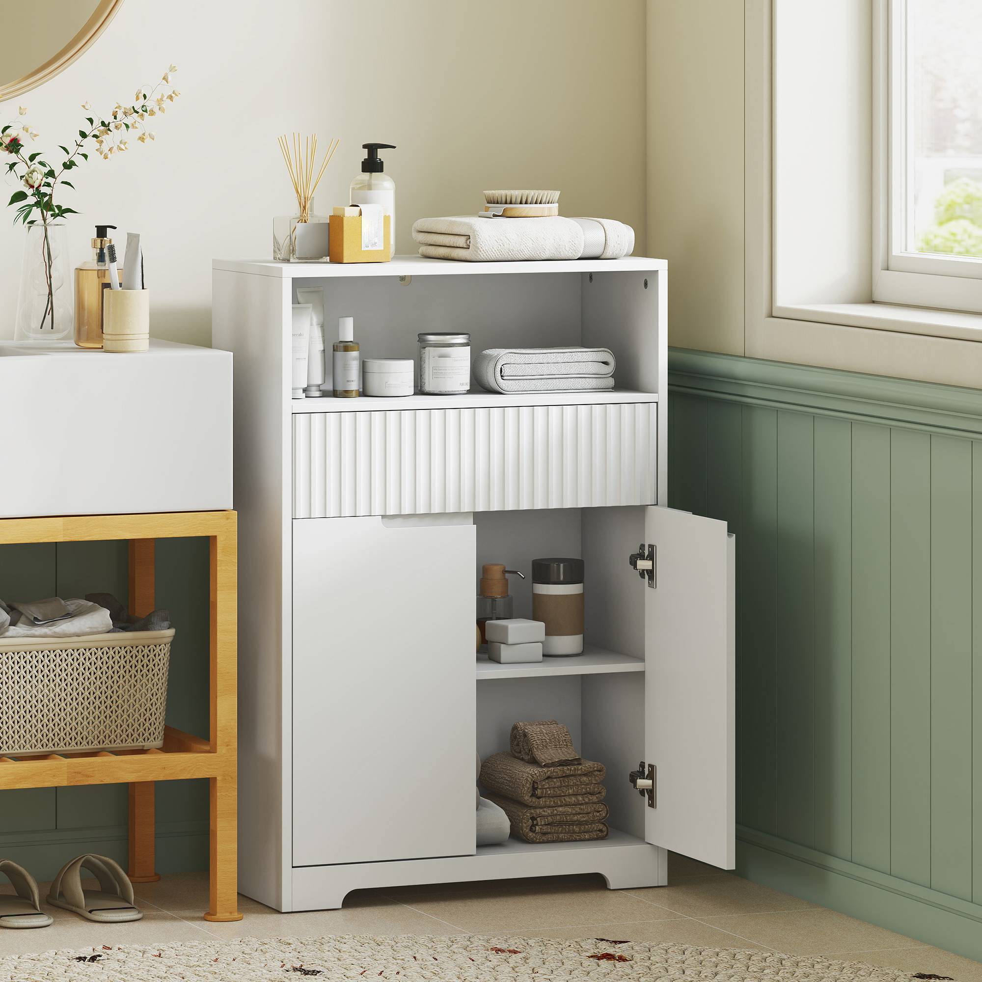 Sans Marque - Armoire salle bain extensible support réglable 60x30x91,5 cm Blanc - Image 5