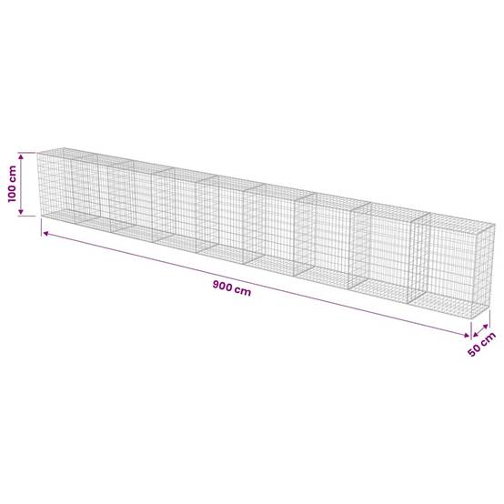 PANGIVO - Mur à gabion avec couvercles Acier galvanisé Argenté 900 x 50 x 100 cm - PANGIVO - Image 7