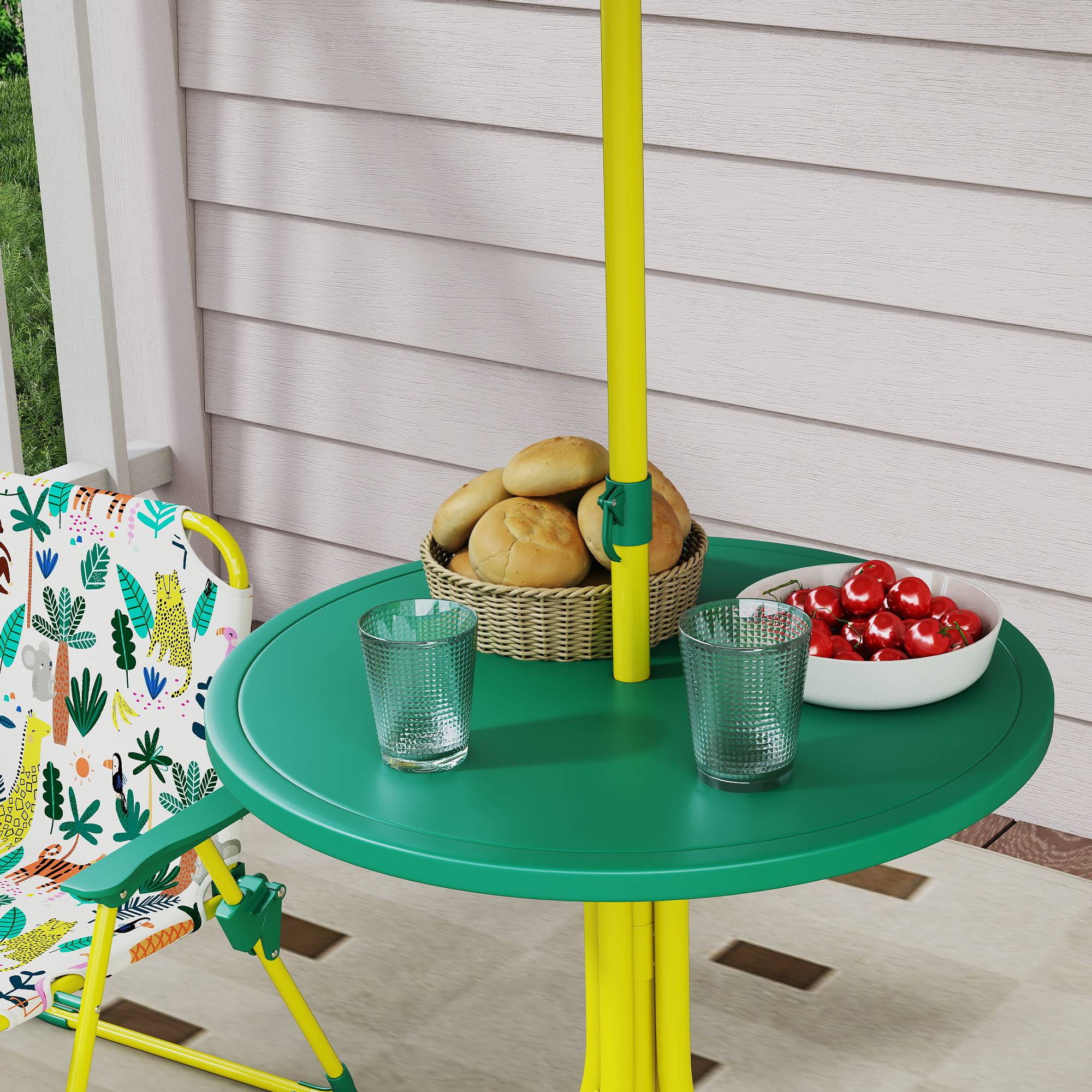 Ensemble Salon de Jardin Extérieur Enfant avec 2 Chaises Pliantes et Parasol, Thème Jungle, pour Jardin, Terrasse, Vert - Image 10