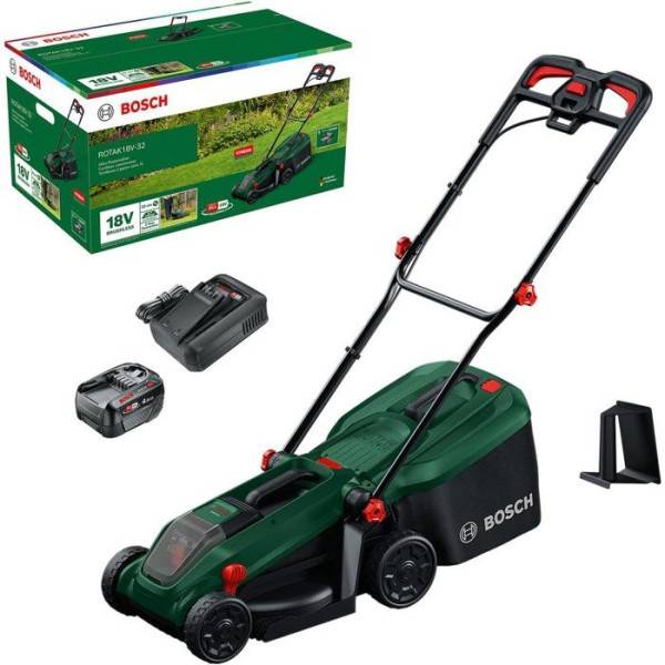 Bosch - Tondeuse sans fil BOSCH - ROTAK18V-32 - Largeur de coupe: 32 cm - Sac 35 L, accessoire de Mulching, batterie et Chargeur - Image 1