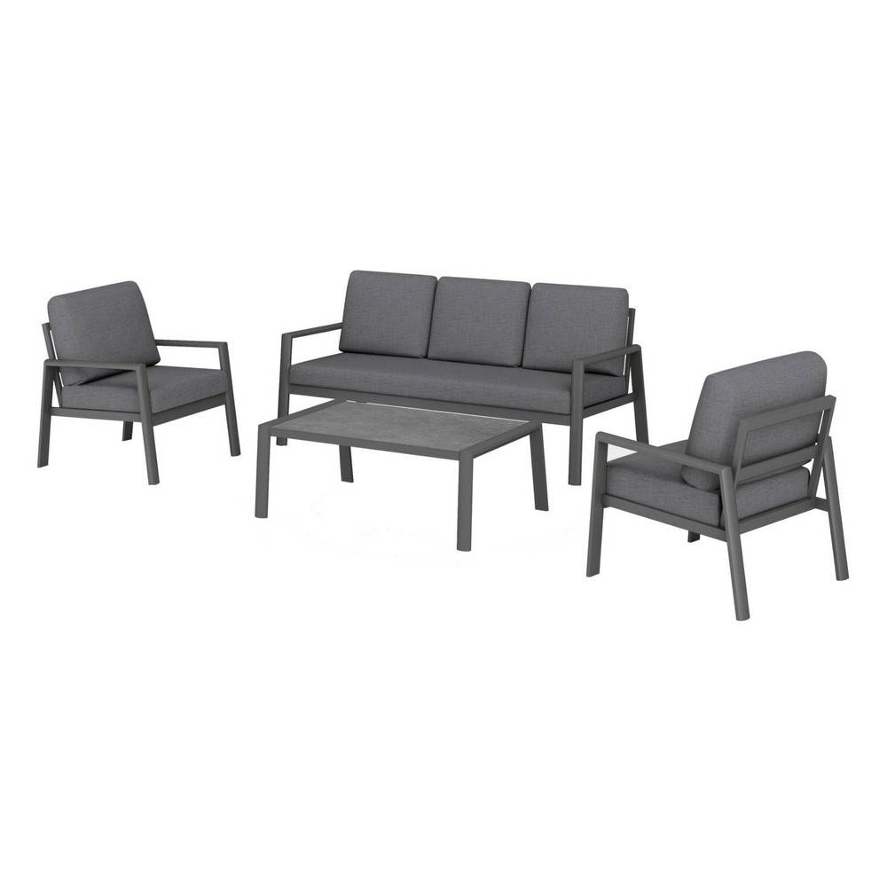 Proloisirs - Ensemble salon de jardin complet 4 places Oceane II en Aluminium - grey/gris foncé PROLOISIRS