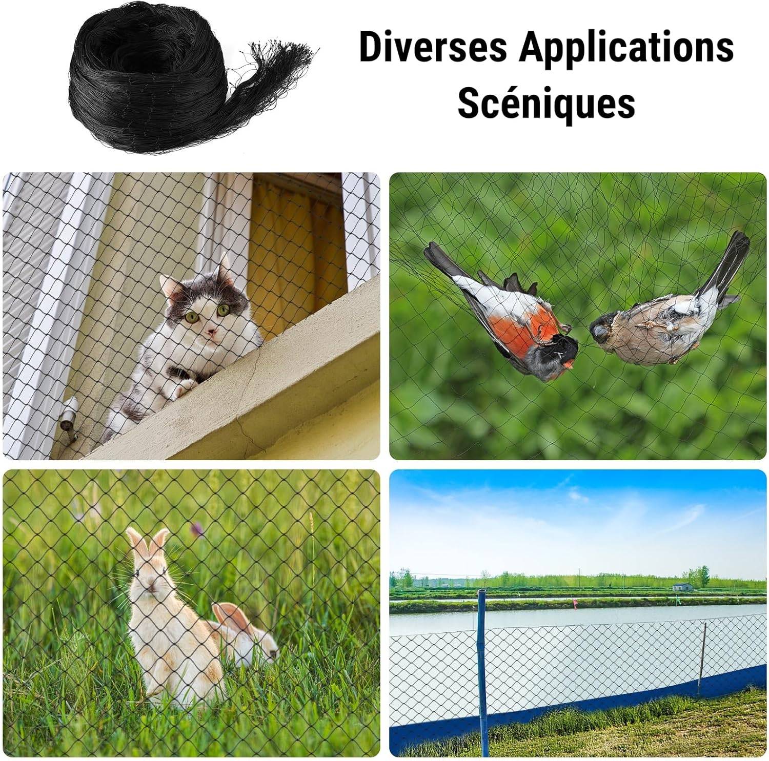Filet anti-chats, filet anti-oiseaux - renforcé de fil - pour balcons et fenêtres - avec matériel de fixation - noir - 6 x 3 m-Lytech - Image 6