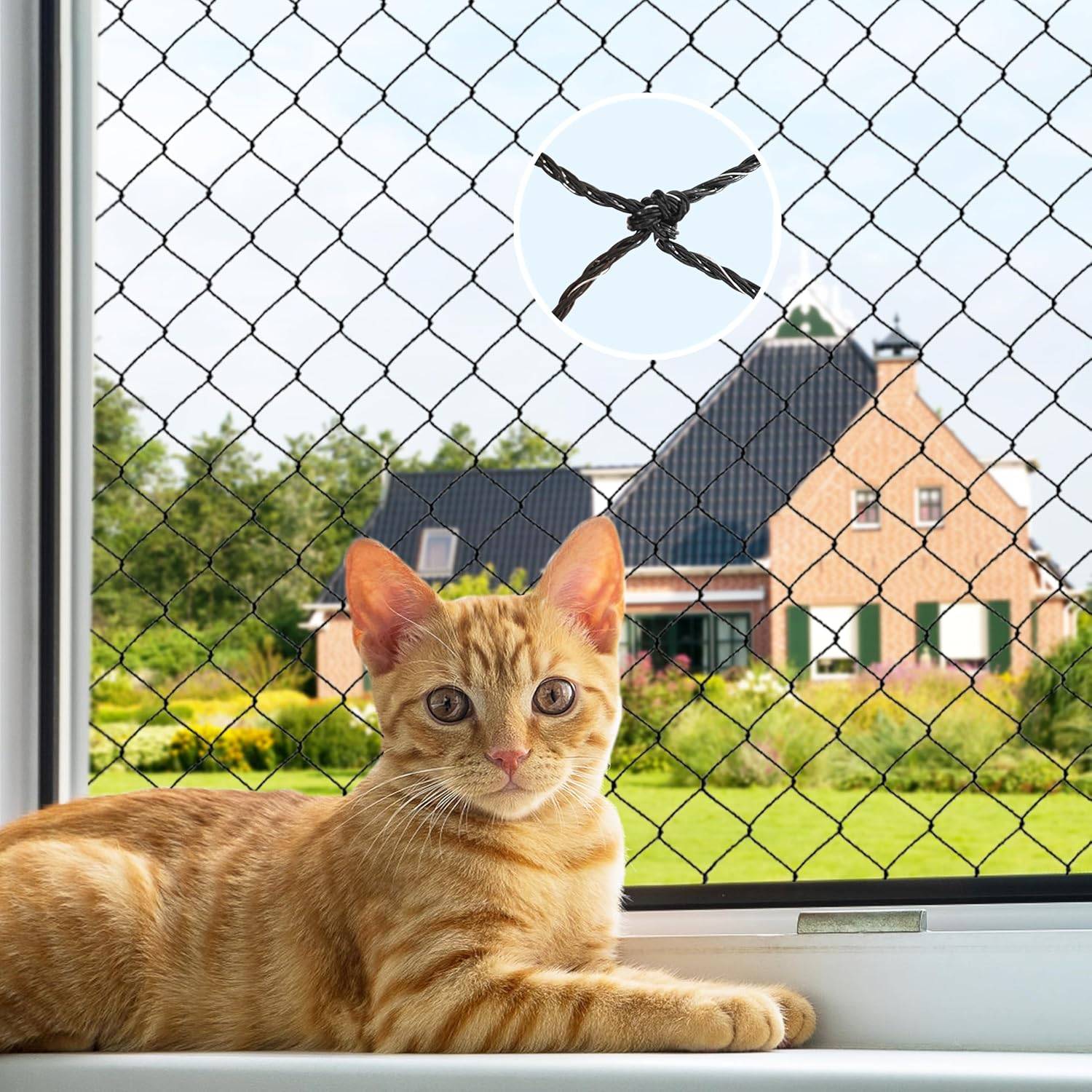 Filet anti-chats, filet anti-oiseaux - renforcé de fil - pour balcons et fenêtres - avec matériel de fixation - noir - 6 x 3 m-Lytech - Image 7