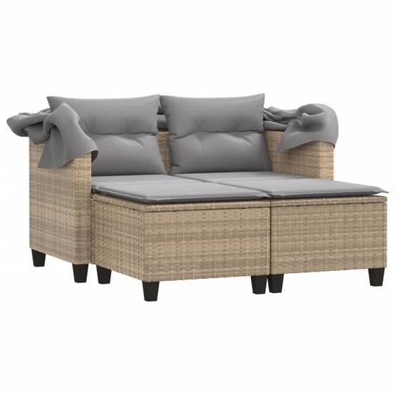 Salon Bas de Jardin 2 Places Résine Tressée avec Capote et Tabourets – Espace Détente Beige – ComfortXL Outdoor Living - Image 4