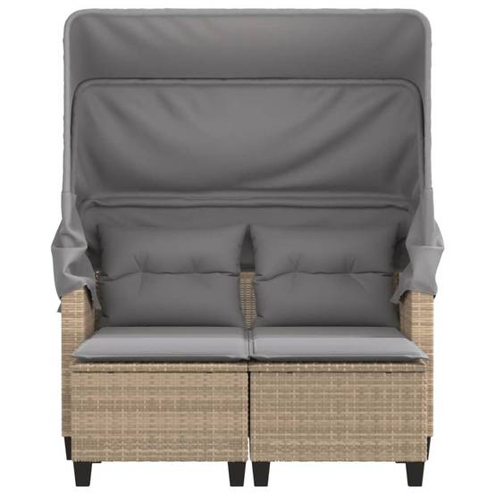 Salon Bas de Jardin 2 Places Résine Tressée avec Capote et Tabourets – Espace Détente Beige – ComfortXL Outdoor Living - Image 5