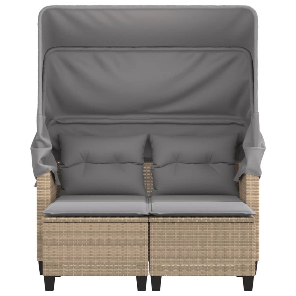 Salon Bas de Jardin 2 Places Résine Tressée avec Capote et Tabourets – Espace Détente Beige – ComfortXL Outdoor Living - Image 5