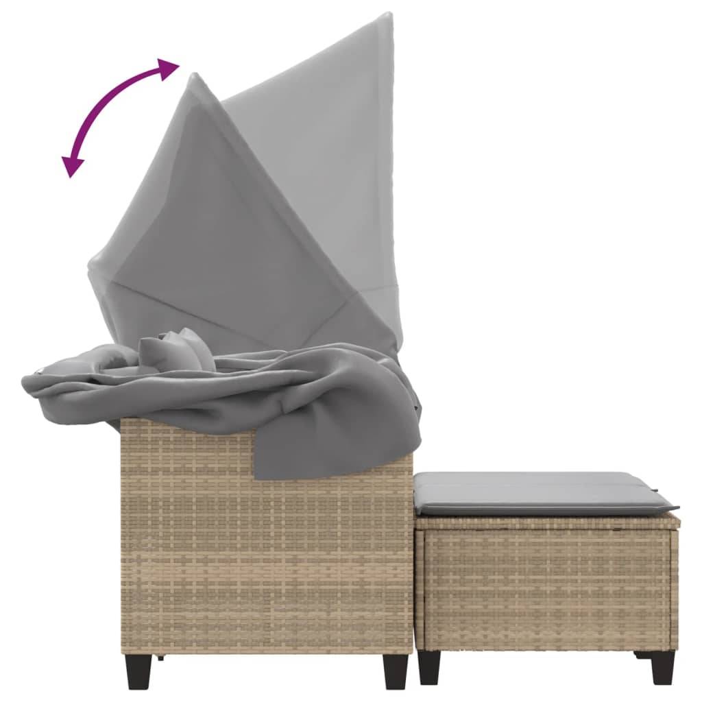 Salon Bas de Jardin 2 Places Résine Tressée avec Capote et Tabourets – Espace Détente Beige – ComfortXL Outdoor Living - Image 8